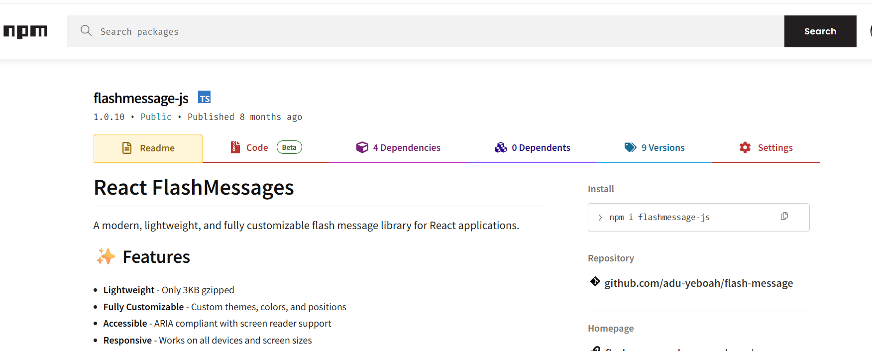 React Flash Message Preview